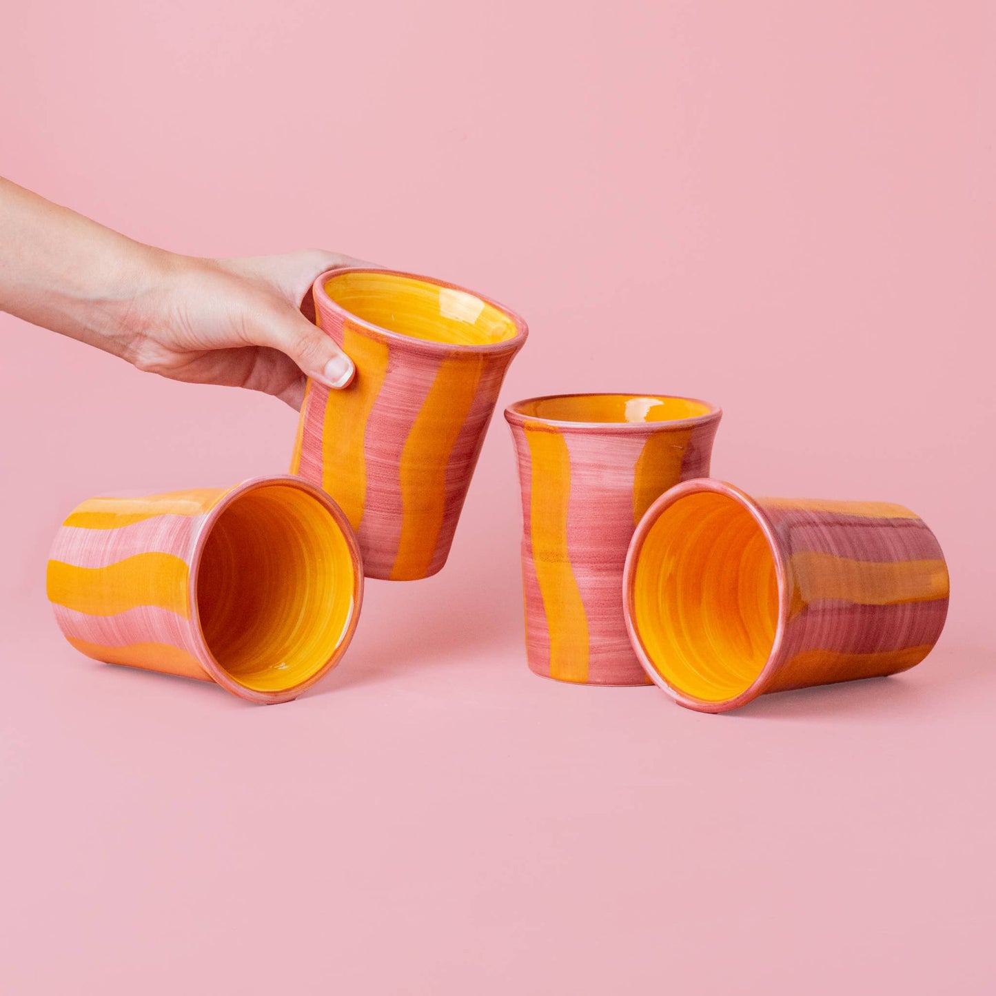 Frühstückstasse aus Keramik 250 ml/Pepa Pink and Yellow Stripes