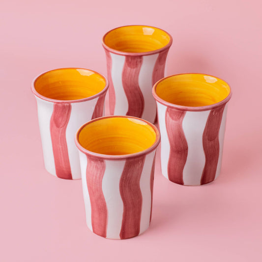 Frühstückstasse aus Keramik 250 ml/White and Pink Stripes PACA